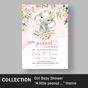 Cute baby elephant blush pink flowers gold girl invitation