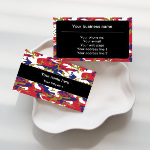Camouflage, Blue White Red Gold, Military, Army Business Card