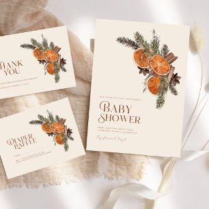 Simple Dried Orange Slices & Cinnamon Baby Shower Invitation
