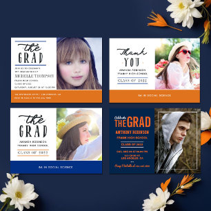 Blue and Orange Graduation Photo Announcement