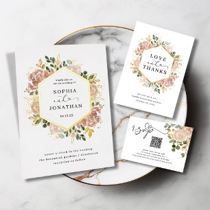 Elegant Neutral Watercolor Floral Wedding   Gold Foil Invitation