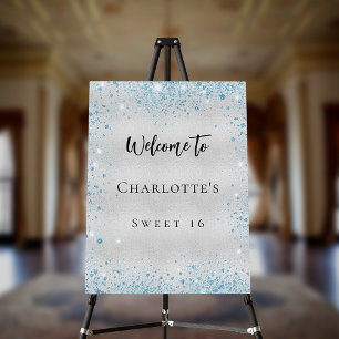 Sweet 16 silver blue glitter luxury invitation