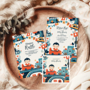 Fun Colorful Cars Boy Baby Shower Diapper Raffle Enclosure Card