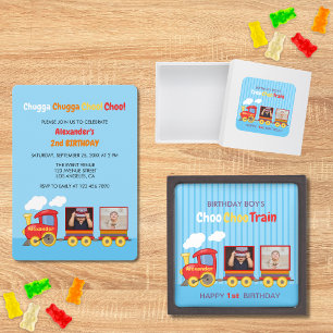 Toy Train Toddler Boys Birthday Blue  Invitation