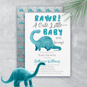 Blue Dinosaur QR Code Baby Registry Enclosure Card