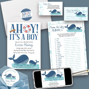 Happy Whale Personalized Boy Baby Shower Classic Round Sticker