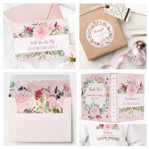 Pink Watercolor Will You Be My Flower Girl   Invitation