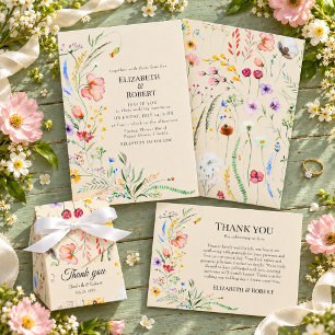 Boho Taupe Wildflower Meadow Wedding Invitation
