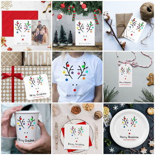 Modern Holiday Whimsical Masked Reindeer Christmas