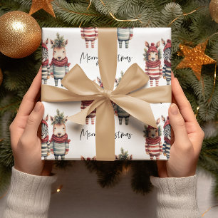 Vintage Watercolor Christmas Animals Wrapping Paper Sheets