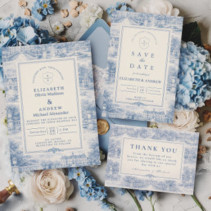 Blue Chateau Garden Terrace Wedding Thank You Card