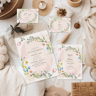 Classy Spring Wildflower Meadow Garden Wedding All In One Invitation