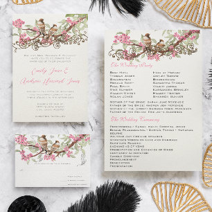 Vintage Love Bird Pink Cherry Blossom Wedding Invitation