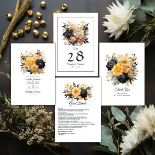 Black and Gold Floral Wedding Table Number