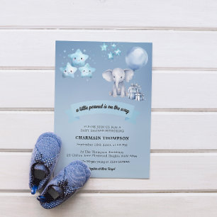 Blue Elephant & Balloon Baby Shower Thank You Card