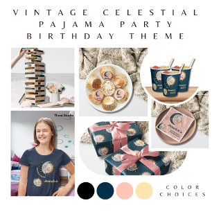 Any Age Vintage Celestial Pajama Birthday Black Bunting Flags