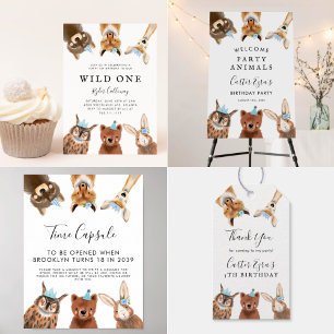 Wild One Woodland Pink First Birthday Party  Invitation