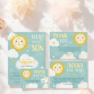 Retro whimsical Sun here comes the son baby shower Invitation