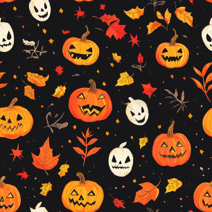 Fun Halloween Pumpkin and Leaves Print Doormat