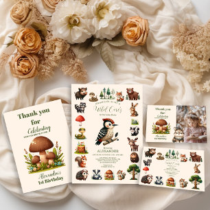 Woodland Animals Greenery Wild One 1st Birthday Foam Board