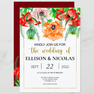 Poppies Watercolor Wedding Invitation