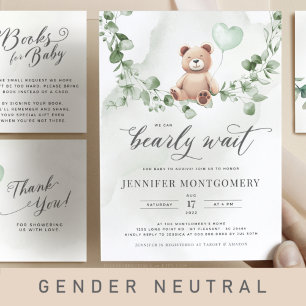 Teddy Bear with Eucalyptus Baby Shower Invite