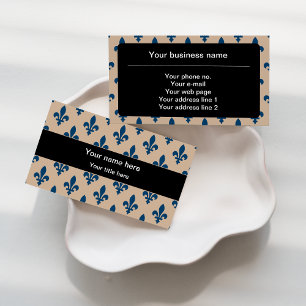 Fleur de Lis Pattern, French, Royal, Navy Blue Business Card