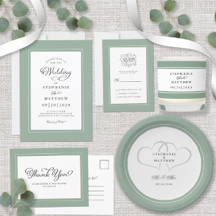 Wedding Elegant Sage Green Calligraphy Names Date Scented Candle