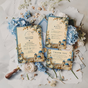 Santorini Blue Dome Botanical Elegance Enclosure Card