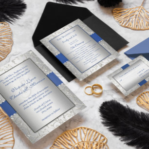 Monogram Royal Blue Silver Wedding Invitations
