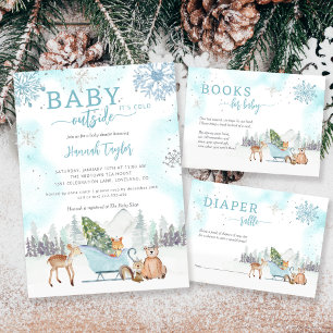 Diaper Raffle Winter Woodland Boy Baby Shower Enclosure Card