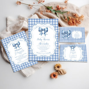 Cute Blue Bow Ribbon Gingham Paper Plates