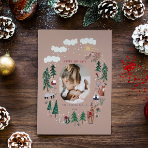 Cute woodland nordic animals snow Christmas Holida Holiday Card