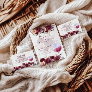 Cheers to Love Burgundy Floral Bridal Shower Thank You Card