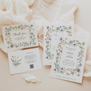 Botanical Wildflowers   Wedding Details QR Code Enclosure Card