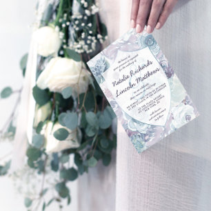 Annabelle Vintage Blue Floral Crest Wedding Invitation