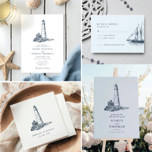 Nautical Ocean Sailboat Wedding RSVP Card
