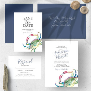 Watercolor Crab Reply RSVP Cards
