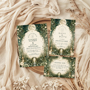 Elegant Green Celestial Wedding Save The Date