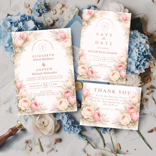 Elegant Blush Tulip Floral Wedding Thank You Card