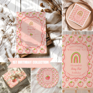 Berry First Birthday 1st Birthday Strawberry  Invitation