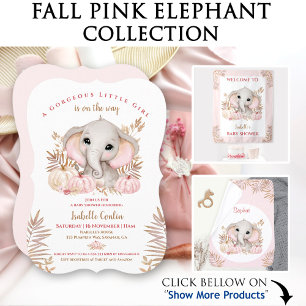 Fall Girl Elephant Pumpkins Baby Shower Invitation