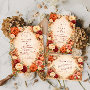 Autumn Floral Romance Wedding Thank You Card