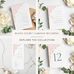 Secret Garden Blush Pink Floral Woodland Birds Invitation