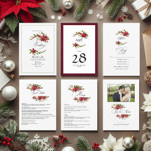 Watercolor Floral Christmas Wedding Guest Details Enclosure Card