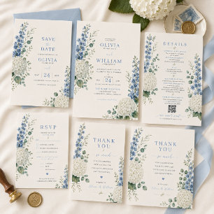 Soft Blue Botanical Save the Date Invitation