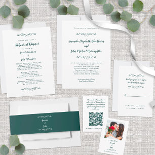 Classic Elegant Emerald Green White Formal Wedding Invitation