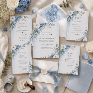 Blue Hydrangea Save the Date Card