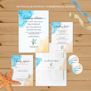 Watercolor Dusty Blue Sea Beach Event Wedding Invitation