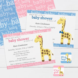 Giraffe in Pink Bow Baby Shower for Girl Invitation